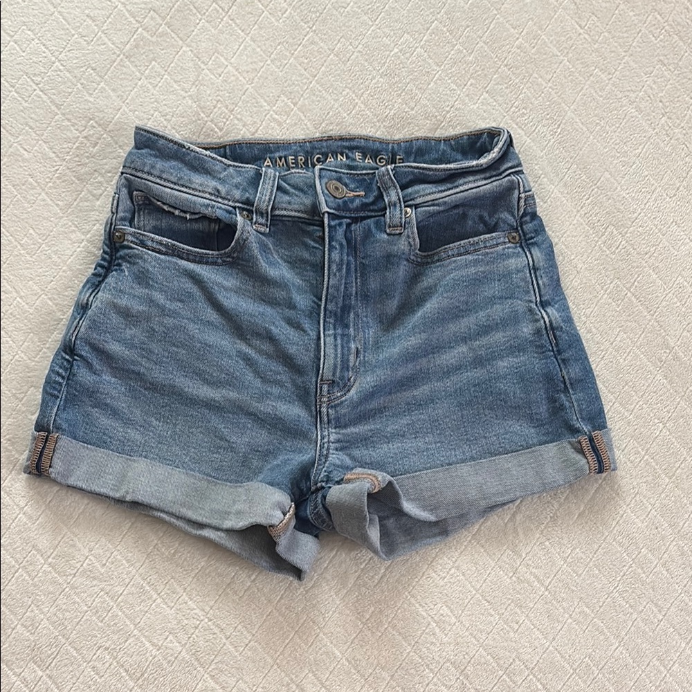 American Eagle Outfitters Blue Jean Shorts High-Waisted Cuffed